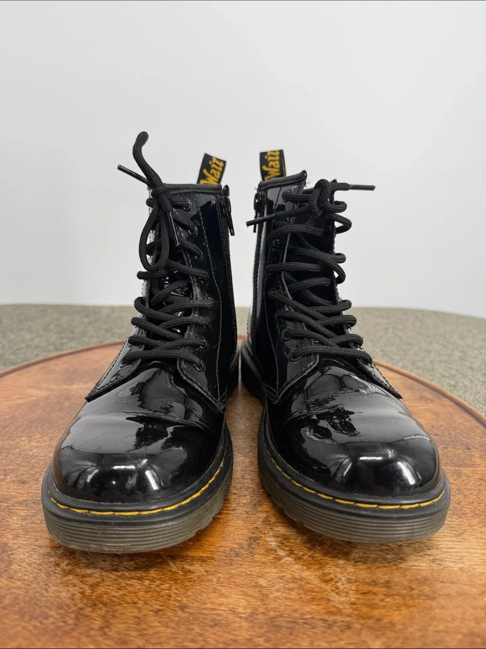 Dr. Martens Boot Girls 4 Wm 5 Black Patent Lace-Up Combat DM Docs Inside Zip